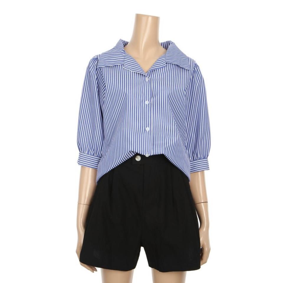 LESHOP 오픈카라넥 스트라이프 셔츠