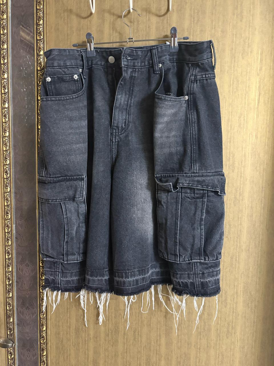 [중고/34] 남자 흑청 카고 버뮤다팬츠