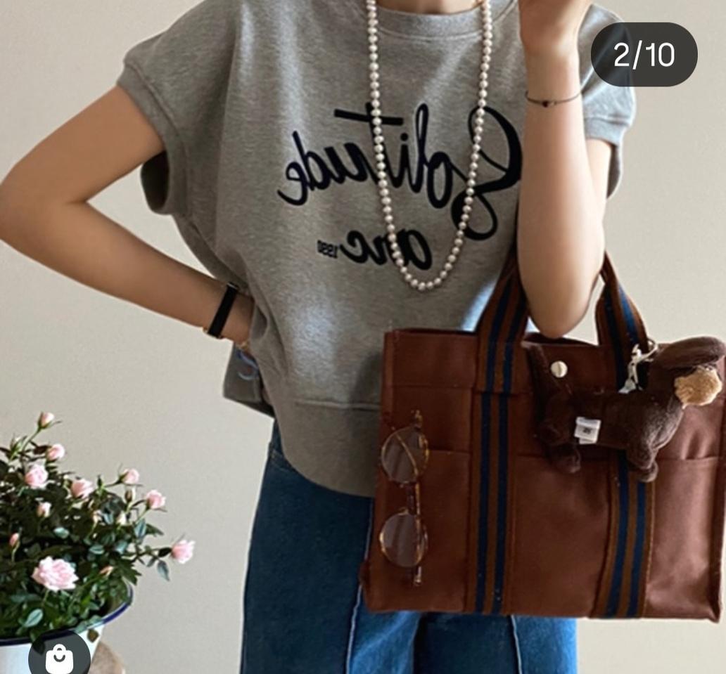 로즈베이 애티튜드 캡소매 맨투맨 그레이