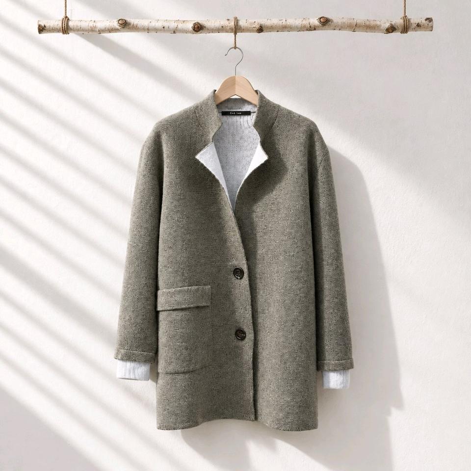 델라라나 퓨어 캐시미어 100% 하이넥 배색 니트 코트