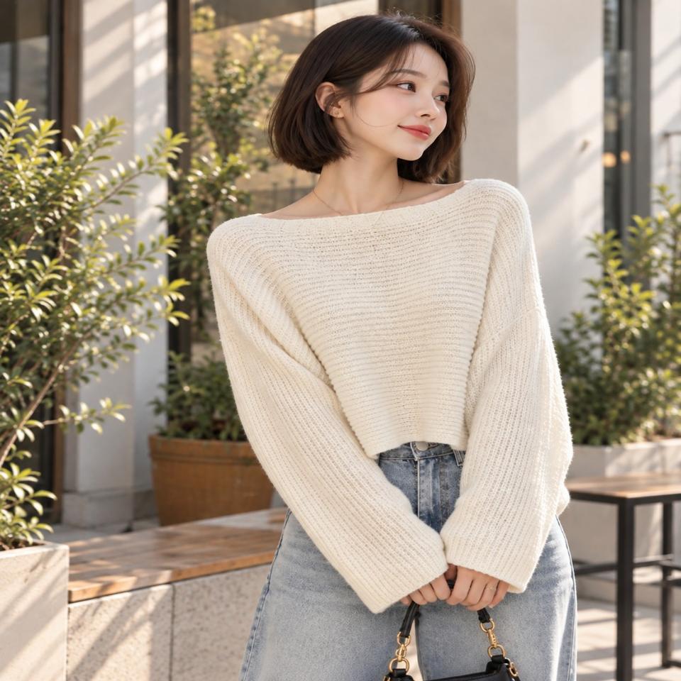 보트넥 가오리핏 양면 니트