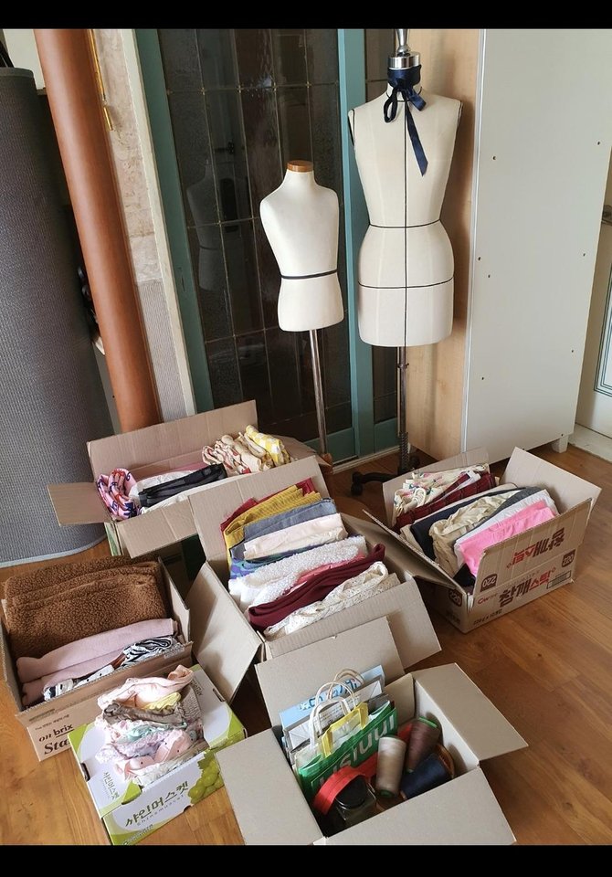 미싱연습용 박음질 원단 및 짜투리 천 저렴히3만원+마네킹2개등등