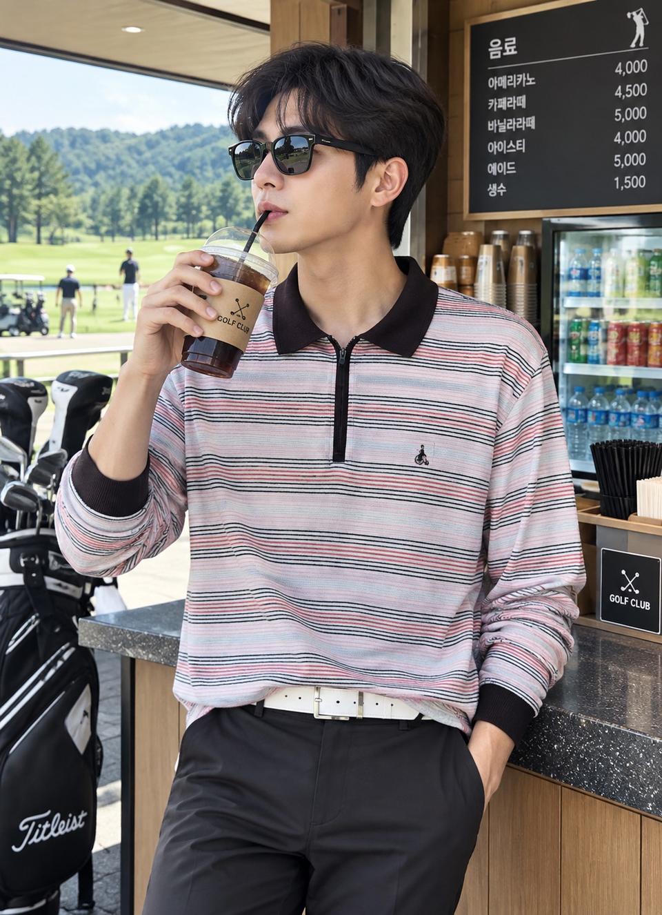 빈폴 골프 면폴리 메쉬배색 반집업카라티 택큰100