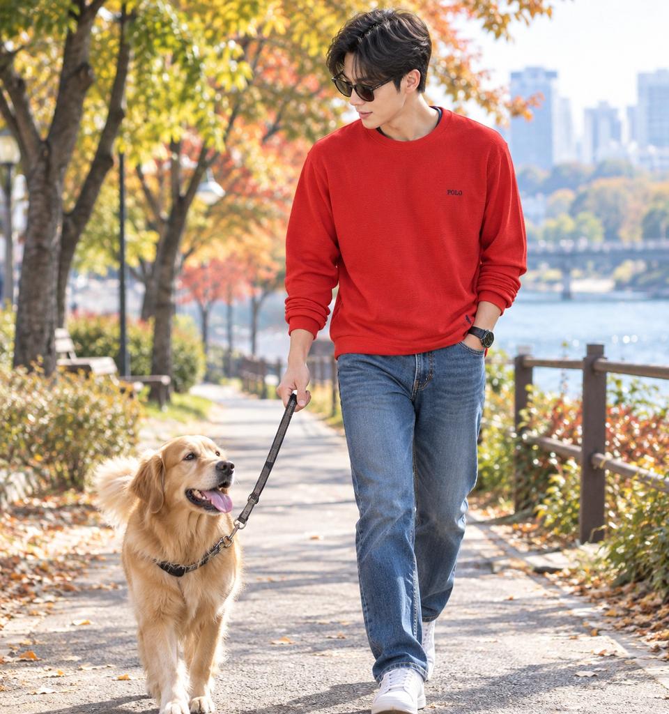 폴로 POLO 와플 면 롱슬리스 택L