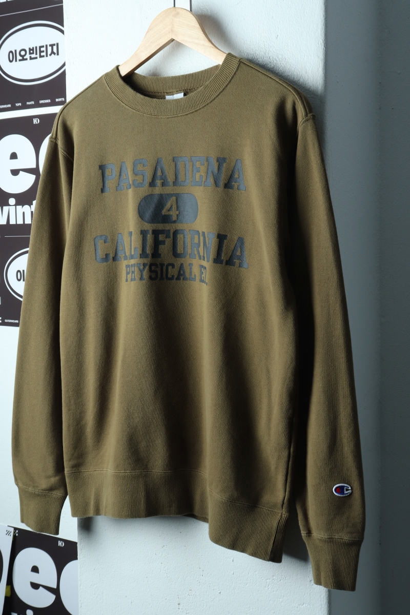 W(L-XL) 챔피온 맨투맨 티셔츠 레터링 카키 올드스쿨-H40536