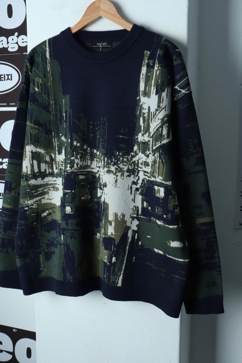 (L-XL) 우조 니트 새상품 야경 네이비 스트릿-H40553