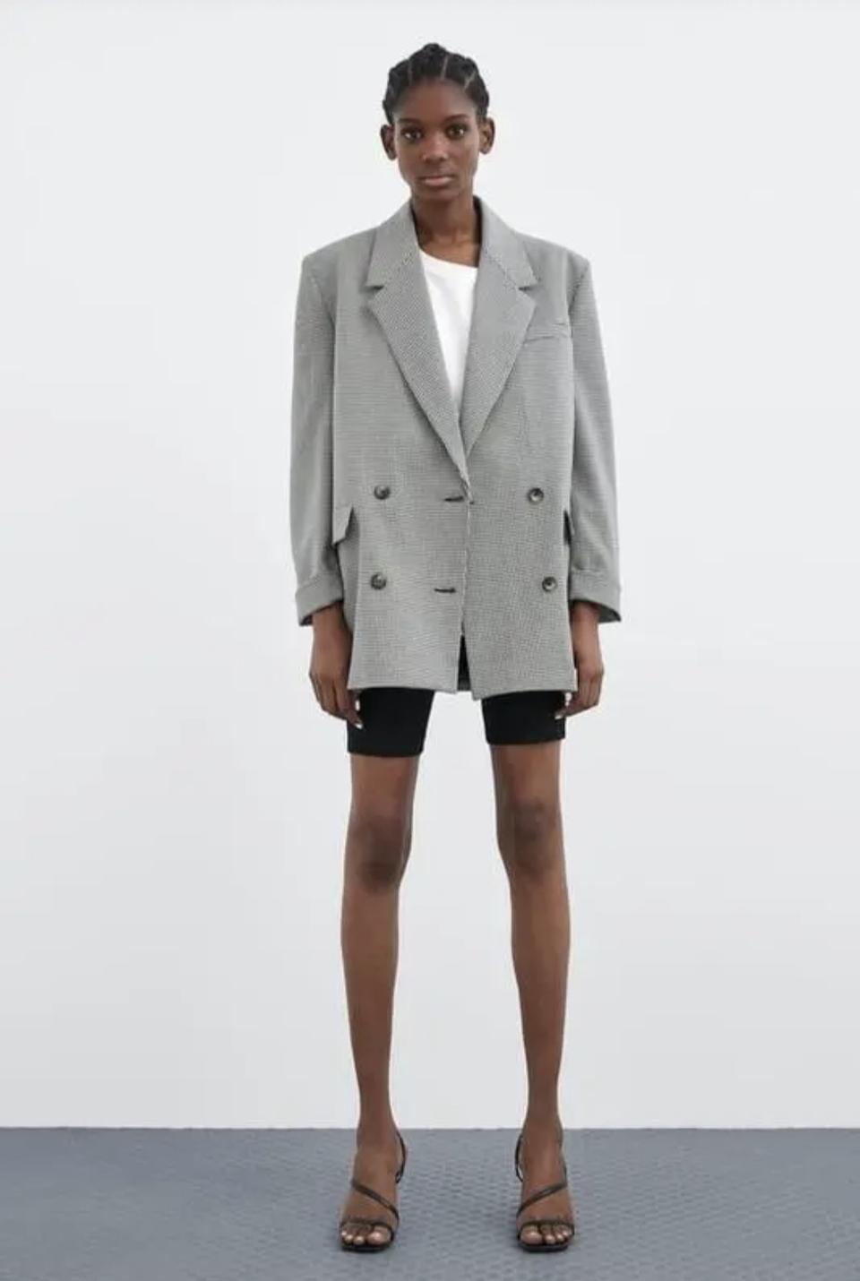 S) ZARA 자라 오버사이즈 박스핏 체크 자켓 블레이저 마이