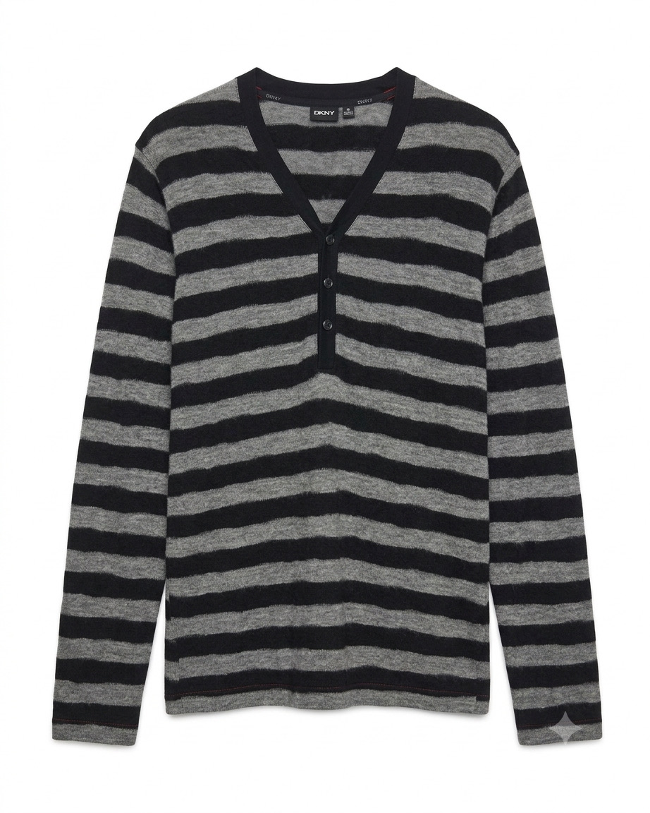 DKNY 니트 도나카란 스웨터 브이넥 긴팔 스트라이프 헨리넥 XL 105