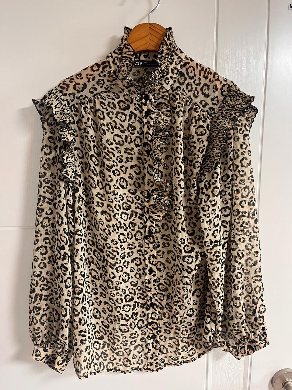 (일본 수입 빈티지)자라 ZARA 호피 블라우스 프릴 긴팔 S