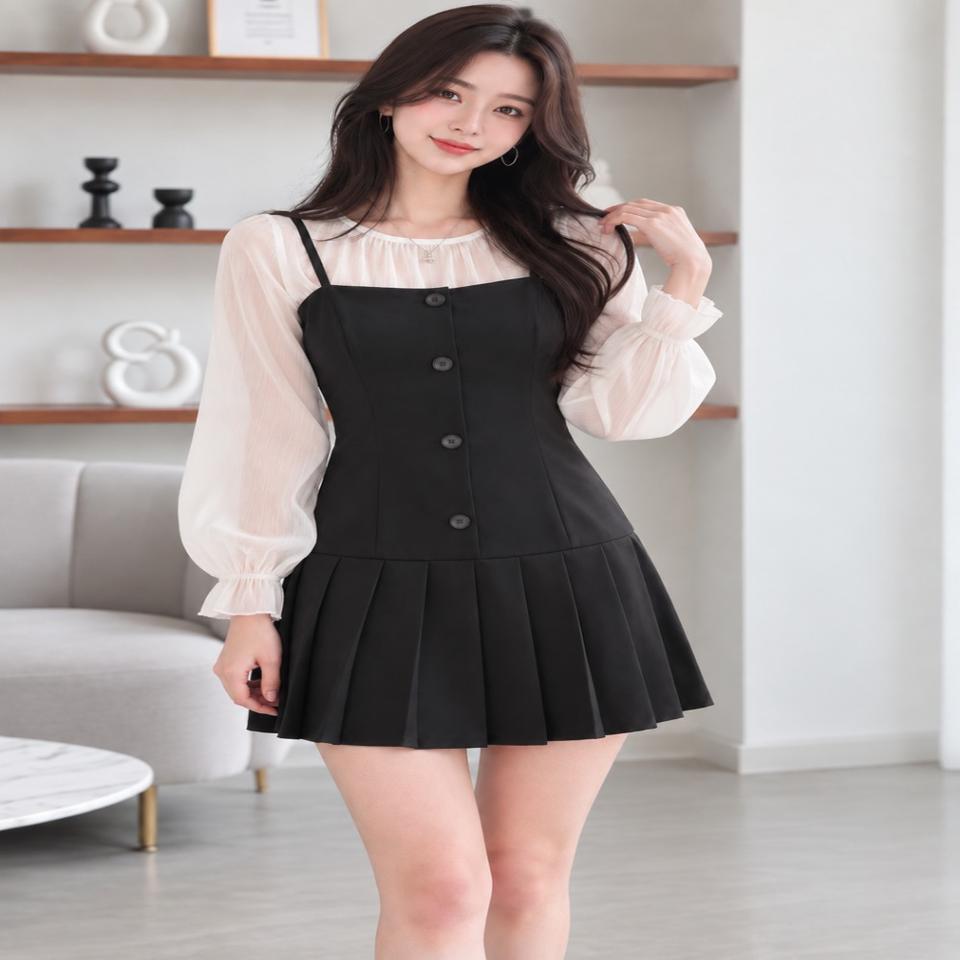 세련된 플리츠 뷔스티에 미니원피스 봄가을 하객룩 데이트룩ㅡ무배