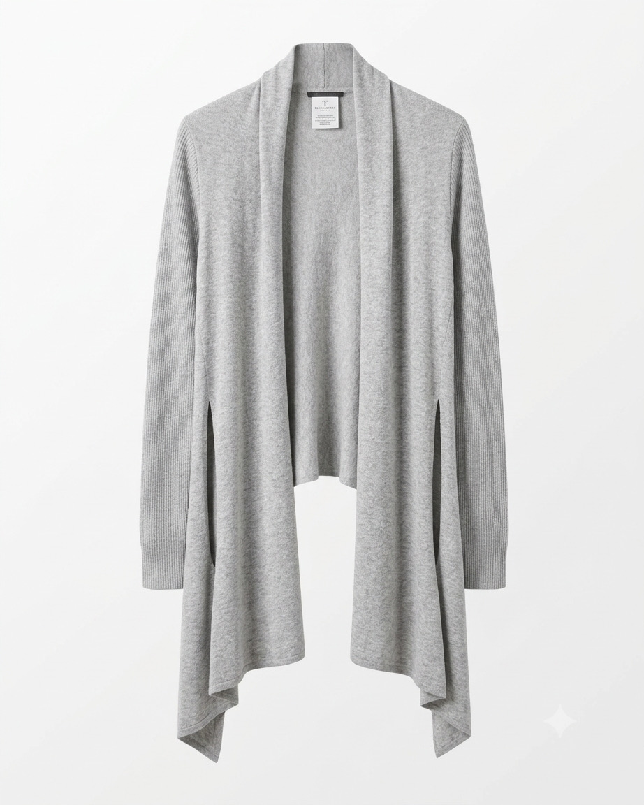 BCBG 면 캐시미어 롱 가디건 회색 울 홀 구멍 숄칼라 슬림 오픈 카라